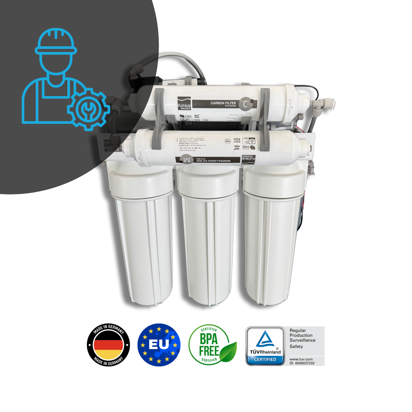 Platinum Wasser Ultra 6 - RO უკუოსმოსის 6 საფეხურიანი სისტემა (ელექტროძავიანი ტუმბოთი)
