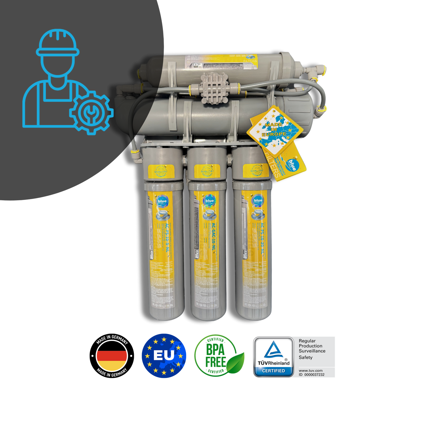 Bluefilters NewLine RO 5 - TÜV და ISO სერტიფიცირებული RO 5 ფილტრაციის სისტემა – სრულფასოვანი ჰიდრატაცია და ჯანმრთელობის დაცვა