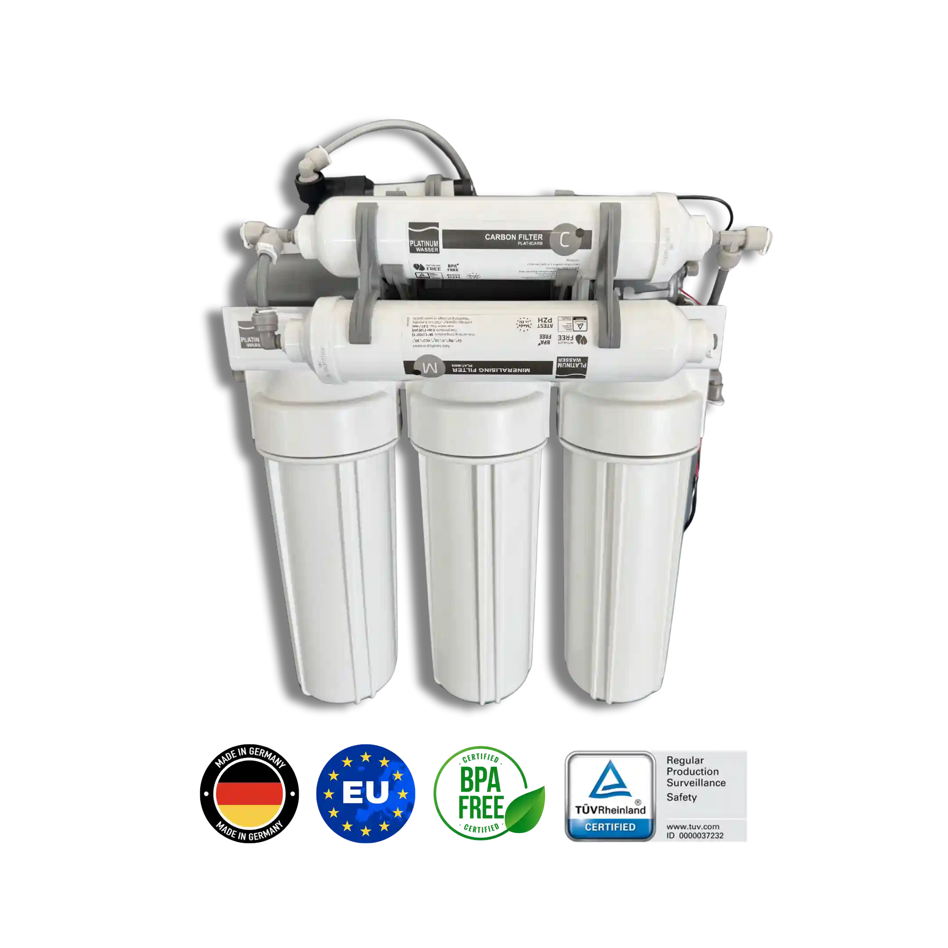 Platinum Wasser Ultra 6 RO უკუოსმოსის 6 საფეხურიანი წყლის ფილტრაციის სისტემა, ელექტროძრავიანი ტუმბოთით და ავზით, გერმანული წარმოება