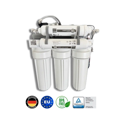 Platinum Wasser Ultra 6 RO უკუოსმოსის 6 საფეხურიანი წყლის ფილტრაციის სისტემა, ელექტროძრავიანი ტუმბოთით და ავზით, გერმანული წარმოება