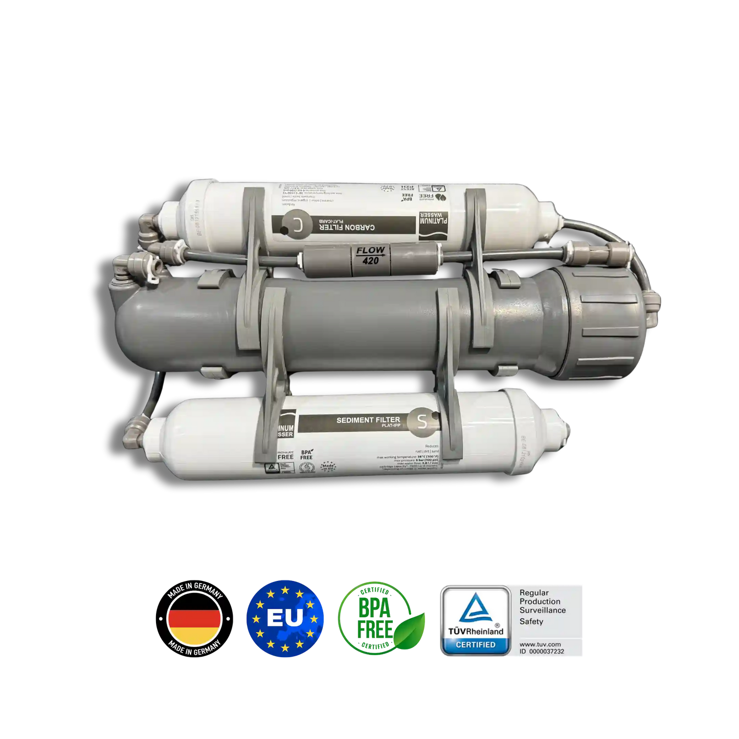 Platinum Wasser Ultra 3 RO უკუოსმოსის წყლის ფილტრაციის სისტემა, გერმანული წარმოება, კომპაქტური დიზაინი ავზის გარეშე