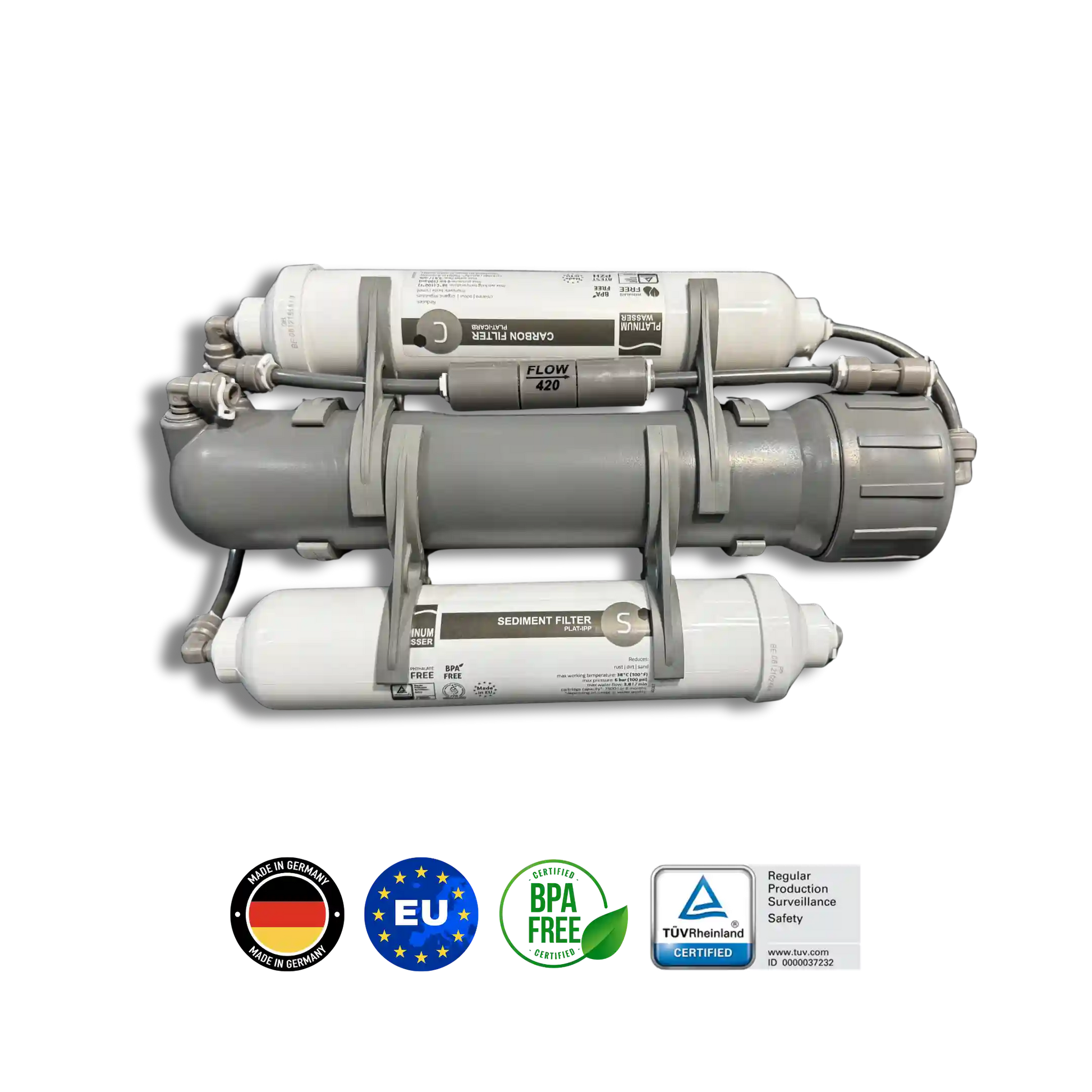 Platinum Wasser Ultra 3 RO უკუოსმოსის წყლის ფილტრაციის სისტემა, გერმანული წარმოება, კომპაქტური დიზაინი ავზის გარეშე