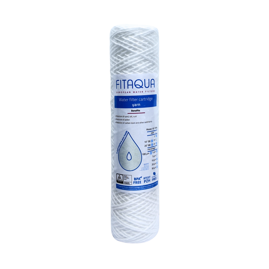 FITaqua პოლიპროპილენის ძაფით დამზადებული 5 მიკრონის წყლის ფილტრი 10 ინჩი, რომელიც აშორებს ქვიშას, ჟანგს, ნადებს და სხვა მყარ მინარევებს (AC-YRN-10-5)