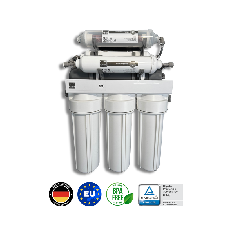 Platinum Wasser Ultra 7 – გერმანული 7 საფეხურიანი RO უკუოსმოსის ფილტრი ბიოკერამიკული ტექნოლოგიით და მინერალიზაციით