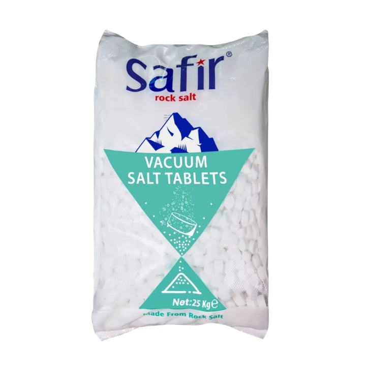 Safir Vacuum Salt Tablet 25 კგ ტაბლეტირებული ტექნიკური მარილი წყლის დამარბილებელი სისტემებისთვის