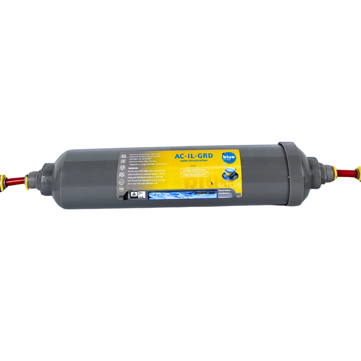 Bluefilters InLine წყლის სტრუქტურიზატორი წყლის ფილტრი, რომელიც აუმჯობესებს წყლის შიდა სტრუქტურას, ნაკადს და შეღწევადობას და ხელს უწყობს წყლის ფიზიკური თვისებების გაუმჯობესებას (AC-IL-GRD-S)