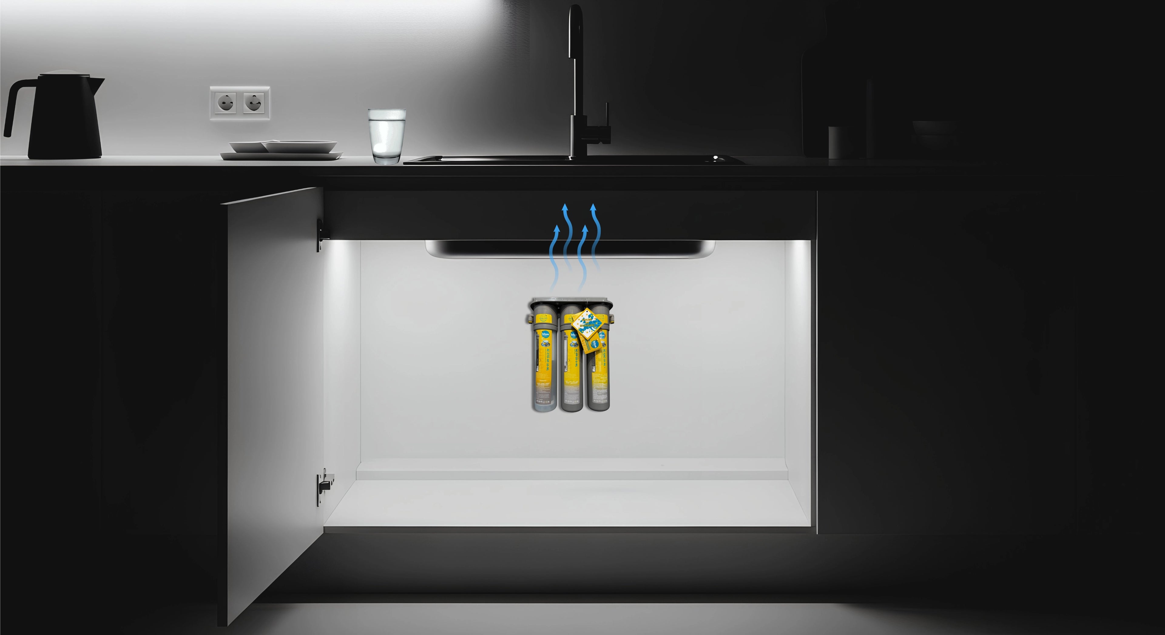 Bluefilters UPS3 სასმელი წყლის ფილტრი ნიჟარის ქვეშ – 3-საფეხურიანი ფილტრაცია სახლში, Aquarea | აქვარეა