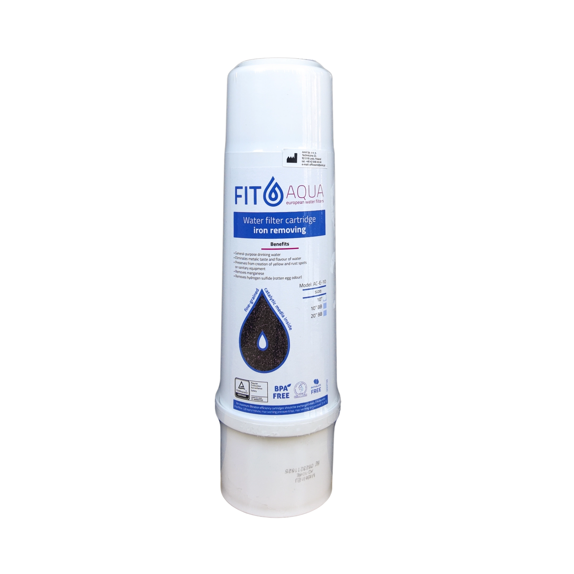 FITaqua რკინის მოსაშორებელი წყლის ფილტრი, რომელიც აშორებს რკინას, მანგანუმს და წყალბადის სულფიდს, აქრობს მეტალის გემოს და იცავს სანტექნიკასა და ტექნიკას ჟანგის ლაქებისგან (AC-E-10)