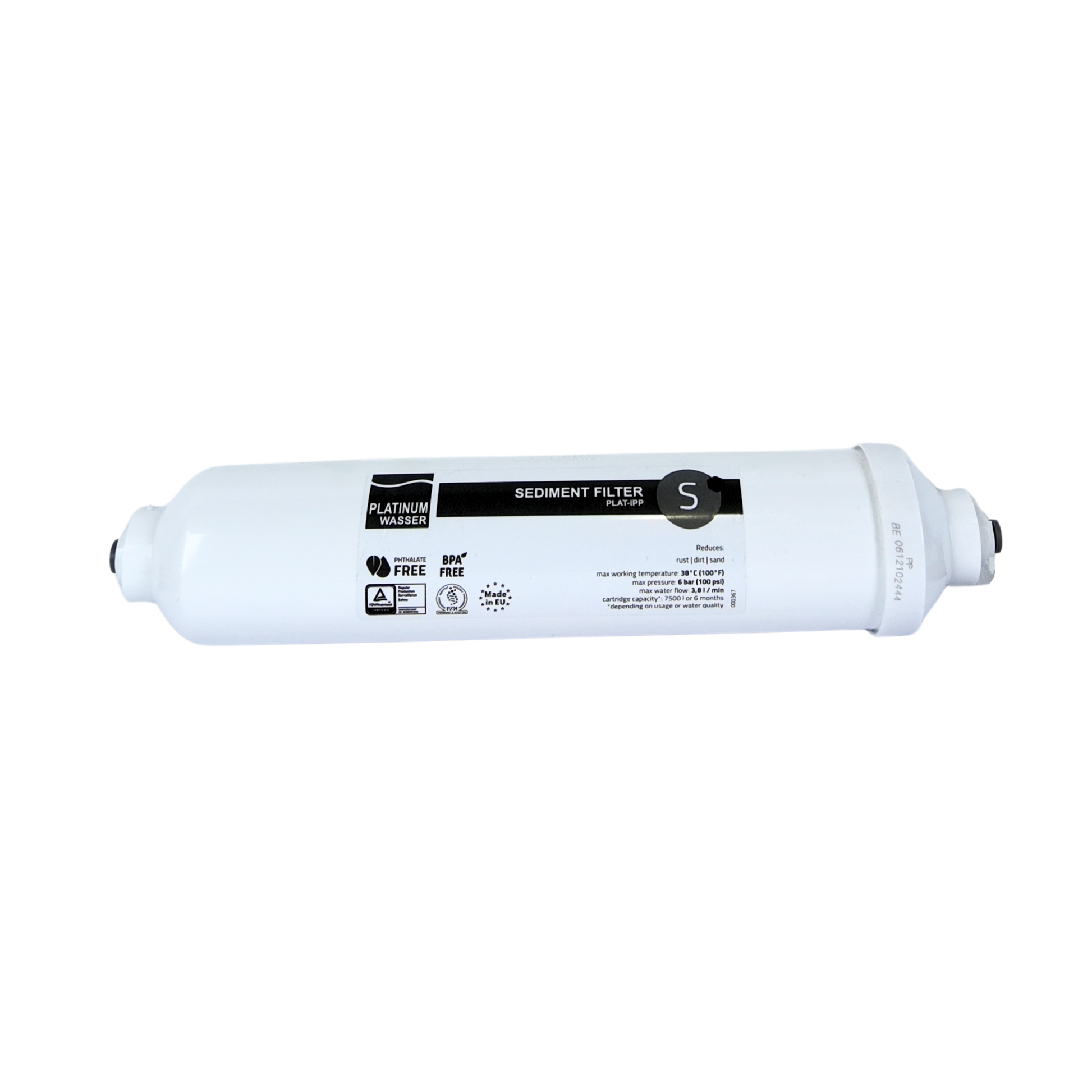 Platinum Wasser InLine ტიპის პოლიპროპილენის ძაფით დამზადებული წყლის ფილტრი, რომელიც ეფექტურად აშორებს ქვიშას, ჟანგს, ნალექებს, ყვავილის მტვერს და სხვა მყარ მინარევებს (PLAT-IPP-QC)